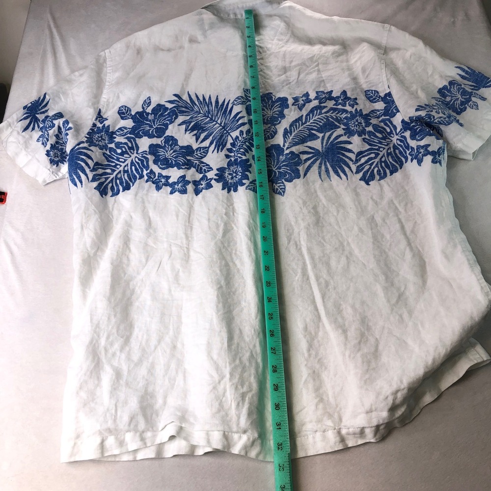 Tommy Bahama Reverse Print Linen Men XXL Button Shirt White Blue Floral Hawaiian - Picture 12 of 16